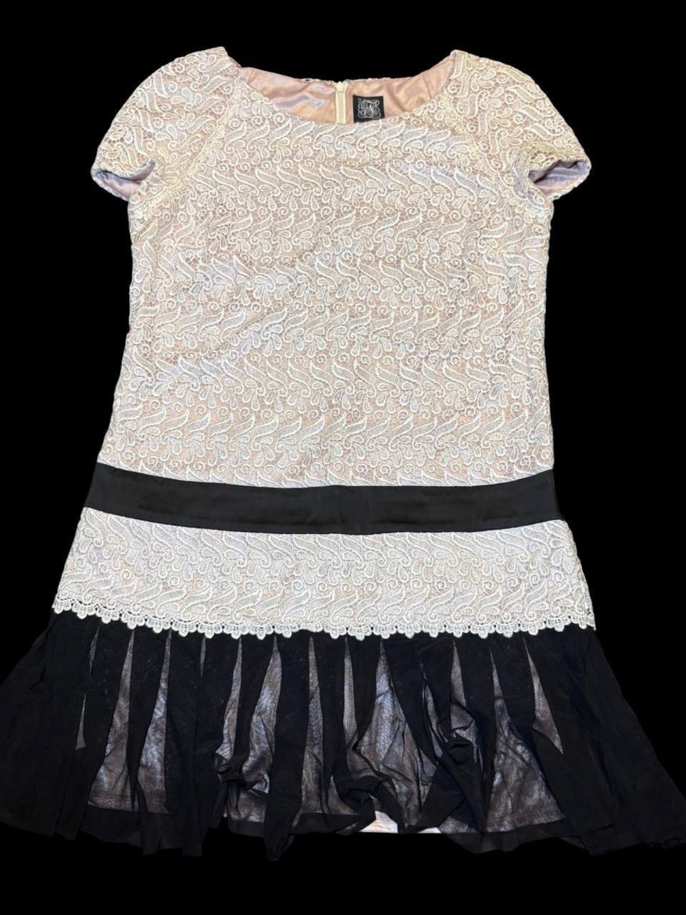 Jax Cream Lace & Black Trim Midi Dress